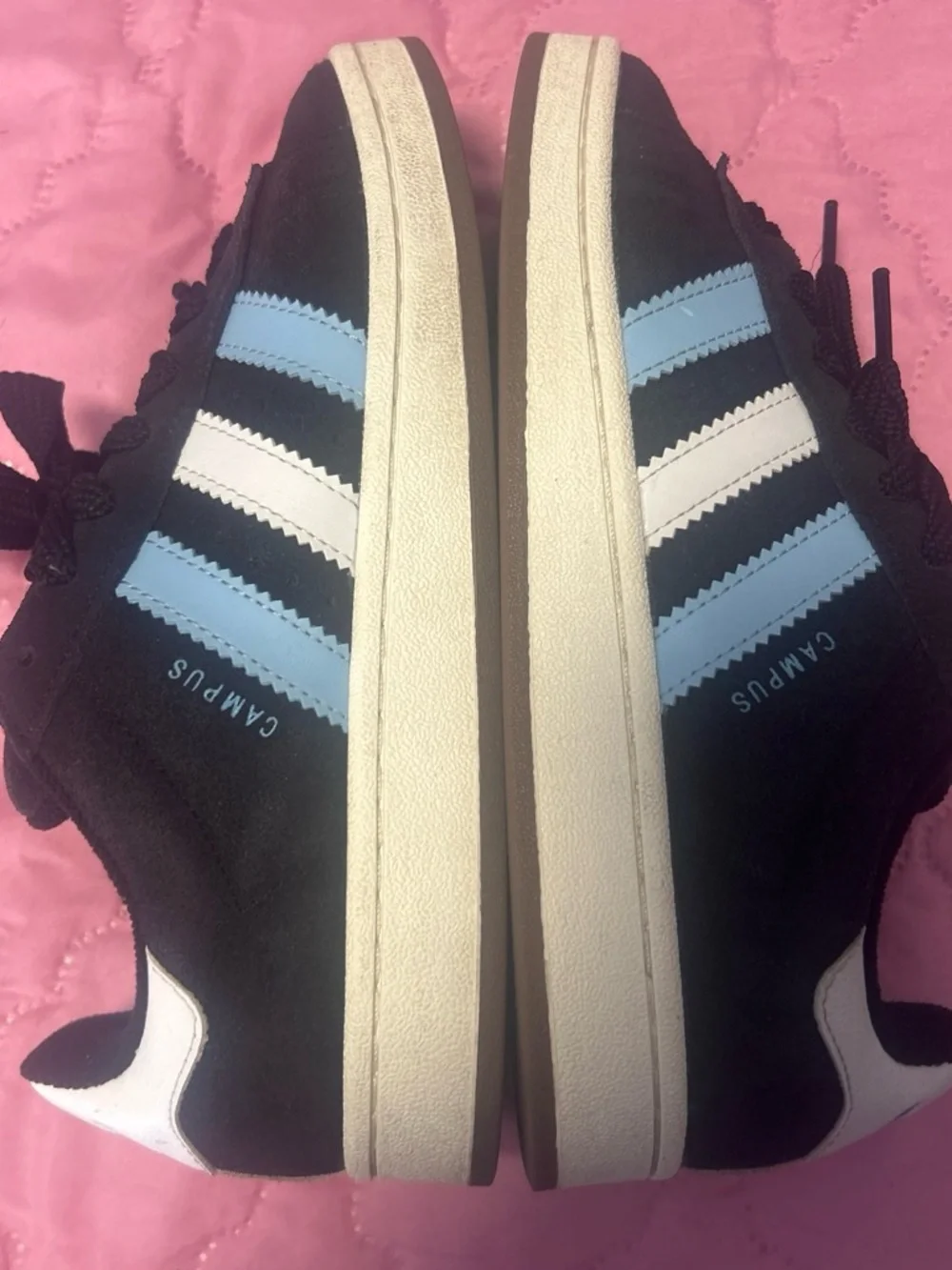 adidas Kids Black Sneakers with Light Blue Stripes